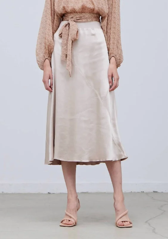 Clearance Sale Pieced Biased Satin Midi Skirt In Champagne