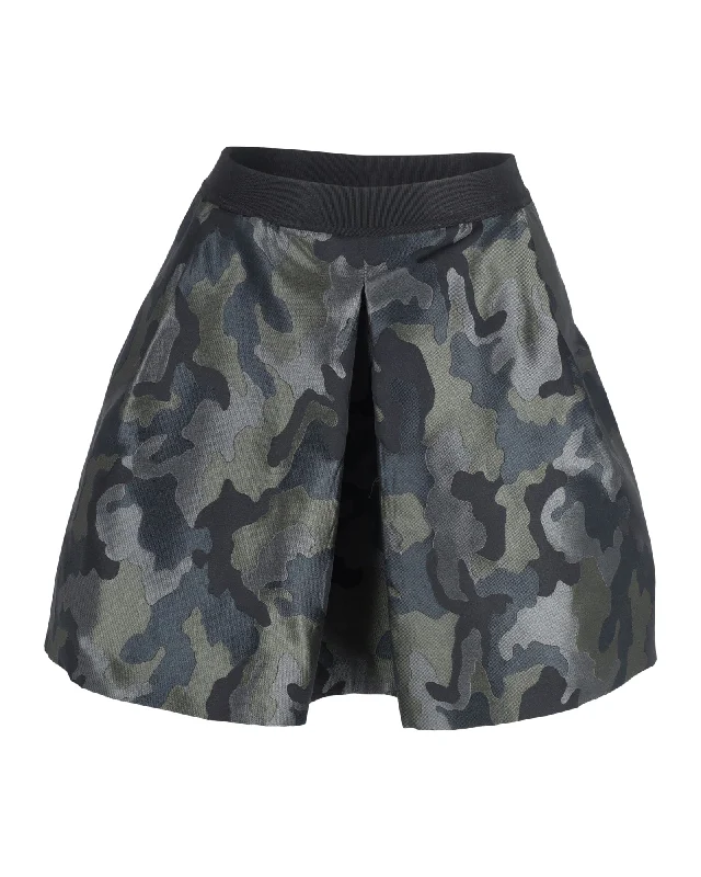 Limited Time Offer Pinko Camou Pleated Mini Skirt in Olive Green Polyester