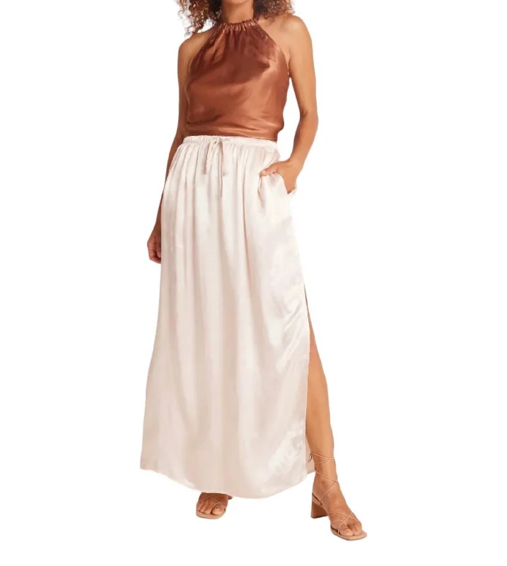 Romantic Detailing Pleat Front Maxi Skirt In Sand