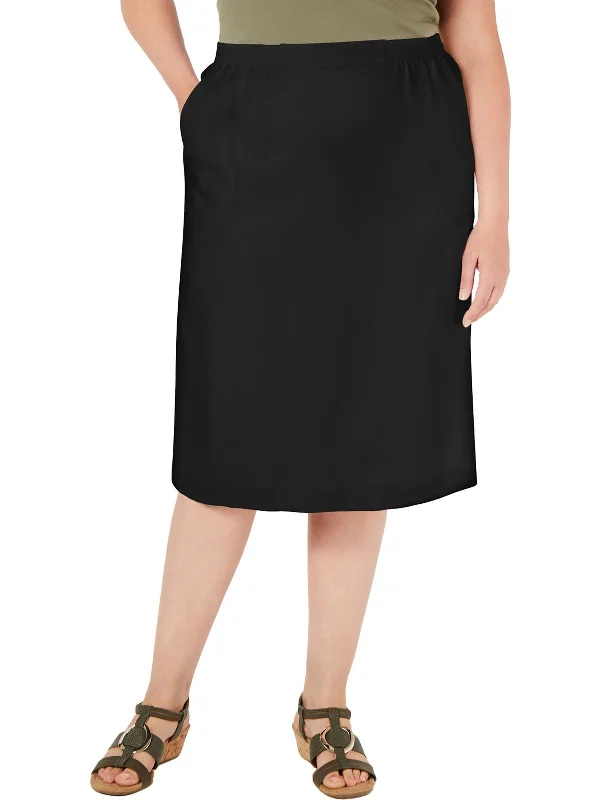 Flash Sale Plus Womens Smocked Knee Length Midi Skirt