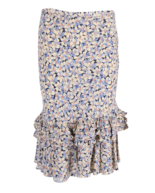 Fashion Sale Ralph Lauren Floral Ruffled Midi Skirt in Multicolor Cotton