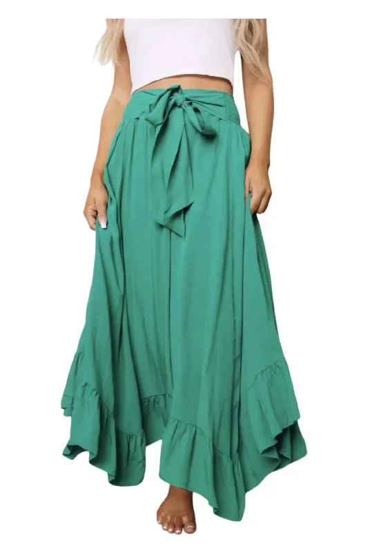 Nordic Minimalist Home Look Ruffled Maxi Skirt In Turquoise