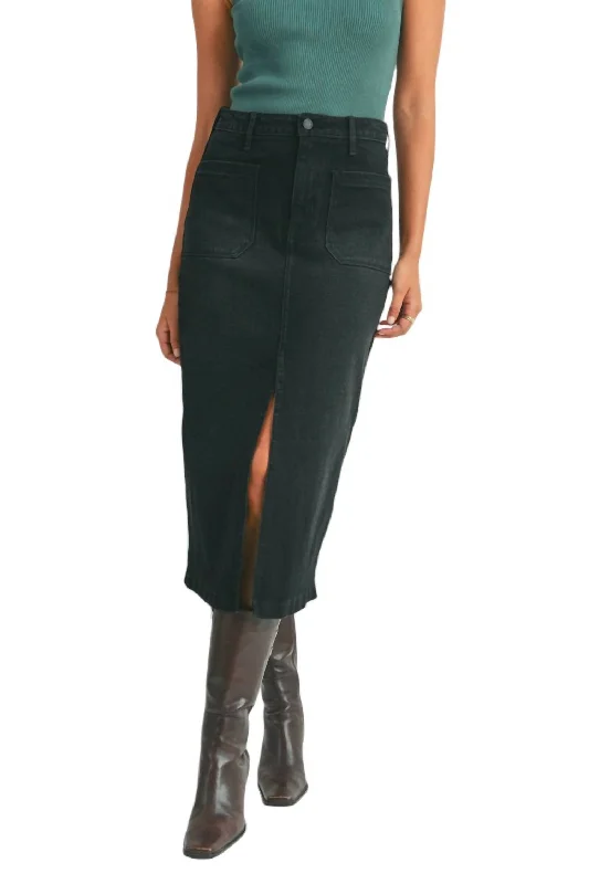 Premium Quality Garments Utility Pocket Midi Skirt In Washed Black