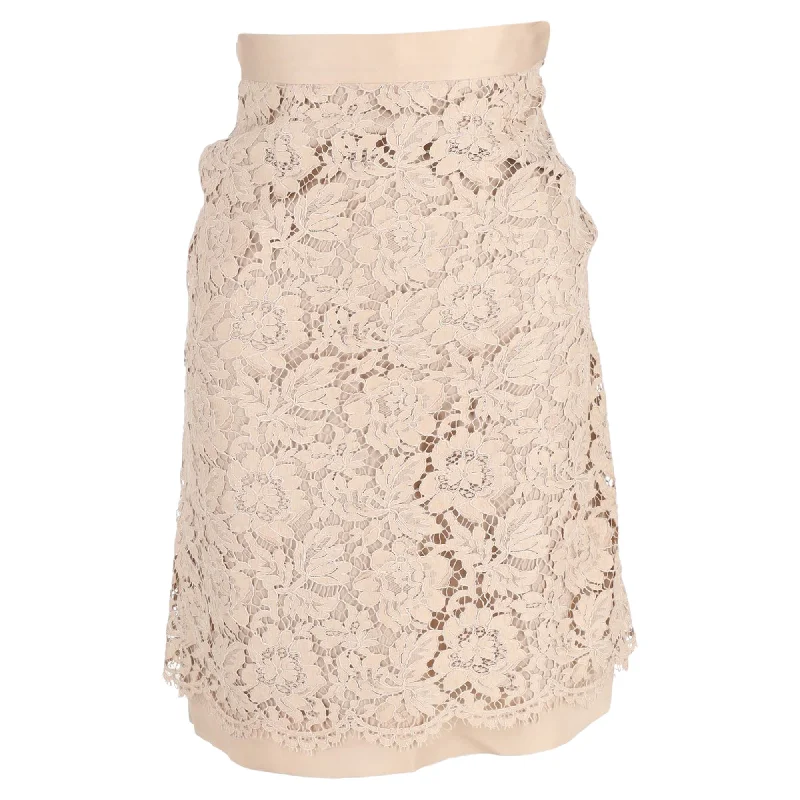 Elevated Style Valentino Garavani Lace Knee Length Skirt in Cream Cotton