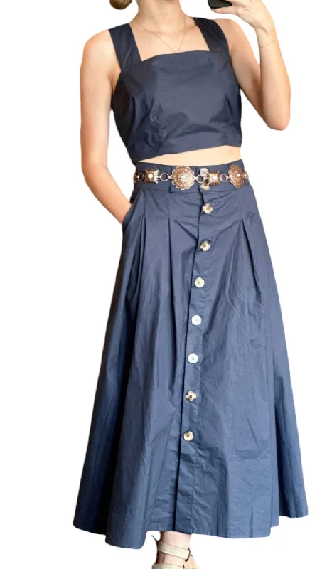 Rustic Countryside Charm Look Vicki Button Skirt & Tank Set In Navy