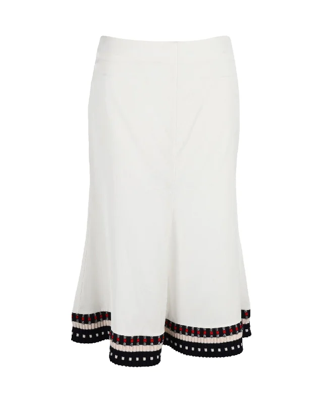 Seasonal Trend Victoria Beckham Stripe Rib Knit Hem Skirt in White Satin