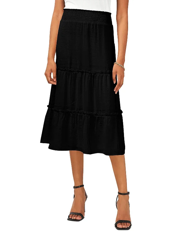 Urban Femme Streetwear Womens Smocked Long A-Line Skirt