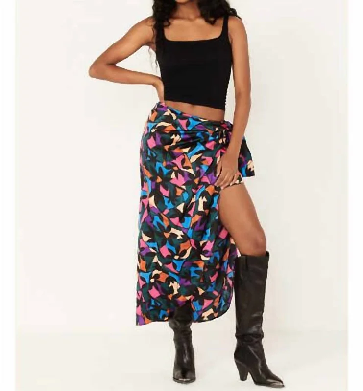 Chic And Edgy Wrap Me Up Skirt In Mosaic Magic Luxe Satin