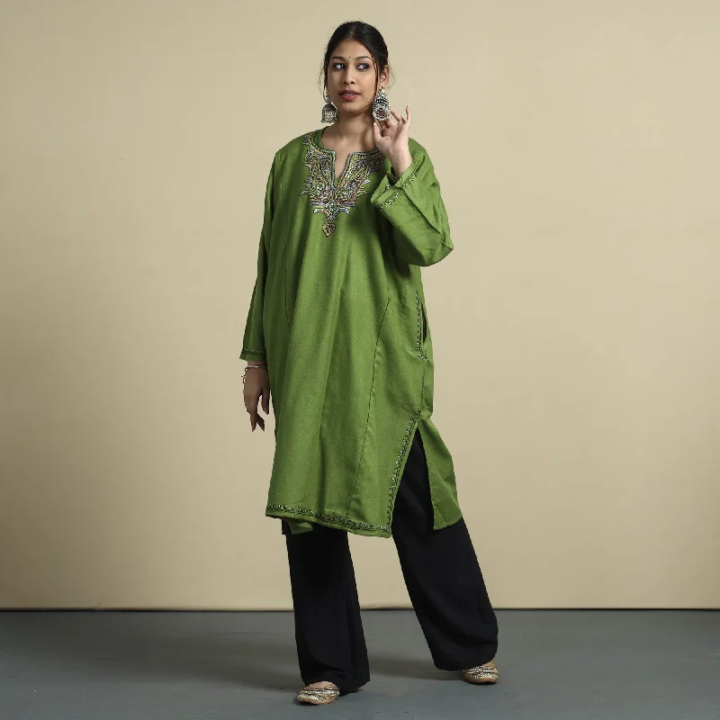 Fashion Forward, Function First Green - Sozni Embroidery Kashmiri Cashmilon Wool Pheran