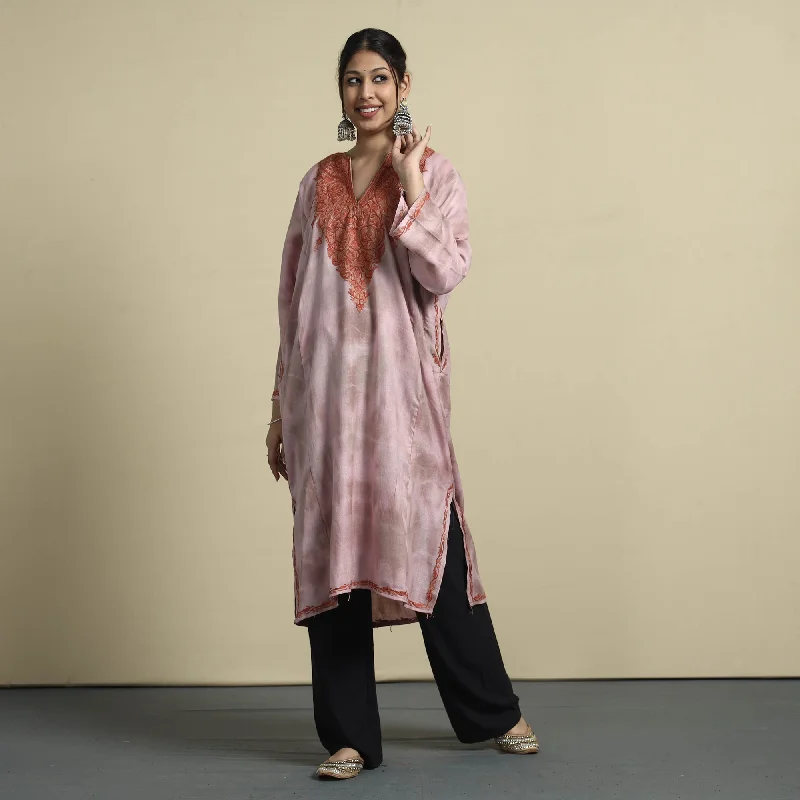 Style Revolution Pink - Shibori Tie-Dye Aari Embroidery Kashmiri Wool Pheran