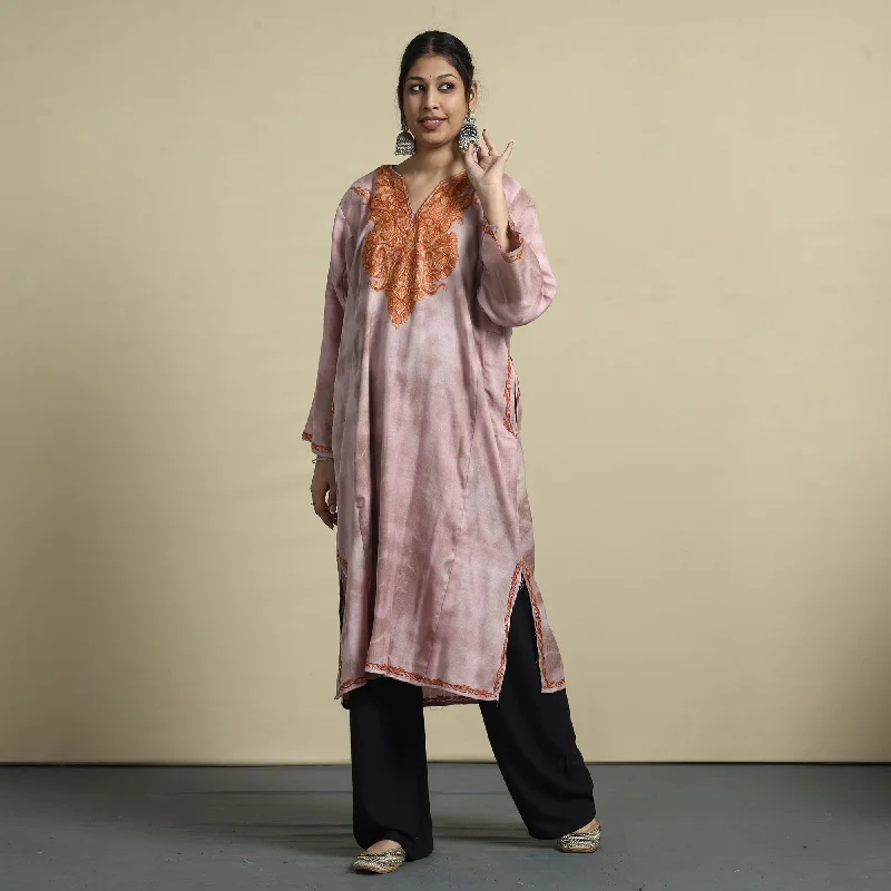 Trend Setting Wardrobe Pink - Shibori Tie-Dye Aari Embroidery Kashmiri Wool Pheran