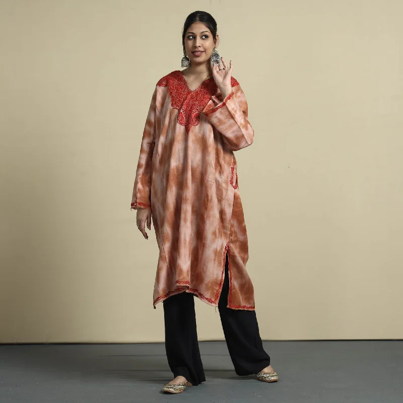 New Season Fashion Preview Brown - Shibori Tie-Dye Aari Embroidery Kashmiri Wool Pheran