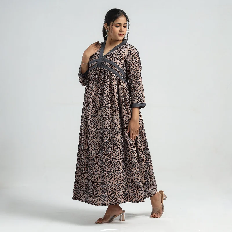 Classic Women's Fashion Brown - Batik Printed Cotton Flared Dress