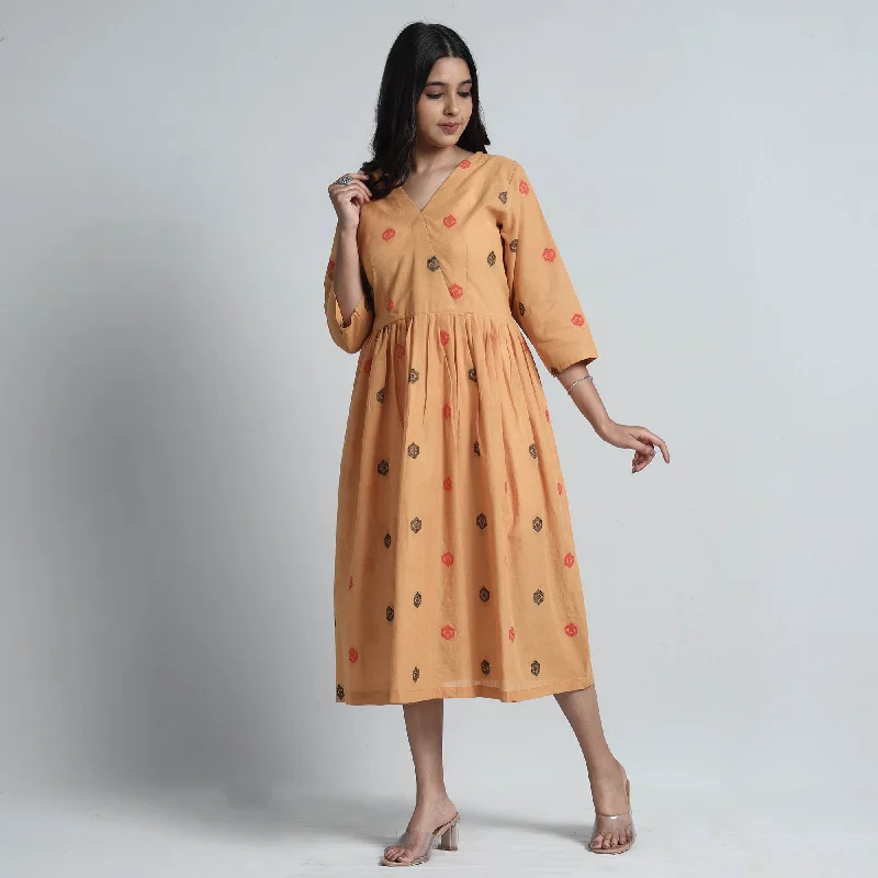 Dreamy Draping Beige - Exquisite Jacquard Cotton Dress