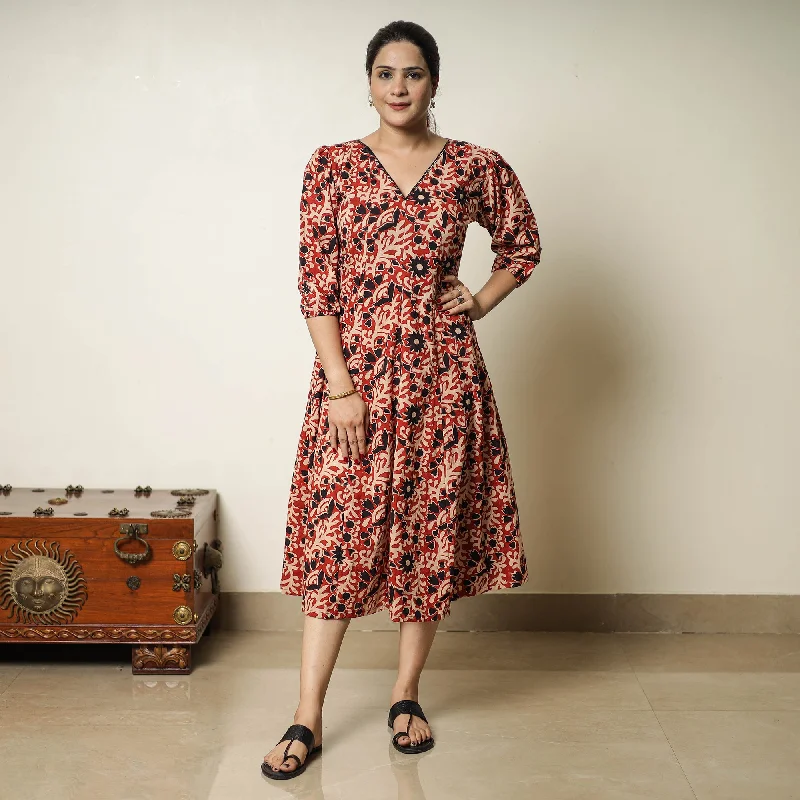 Wardrobe Update Red - Bagru Block Printed Cotton Flared Dress 01