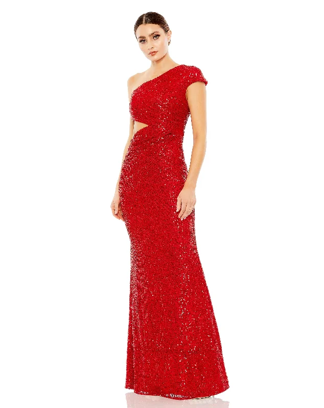 Seasonal Sale Sequined One Shoulder Cap Sleeve Cut Out Gown