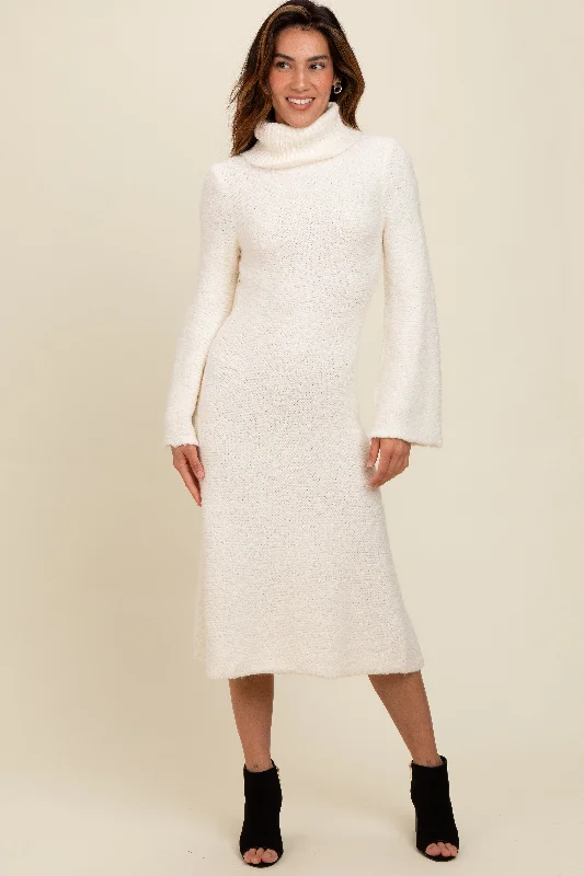 Chic Style Ivory Turtleneck Bell Sleeve Sweater Dress