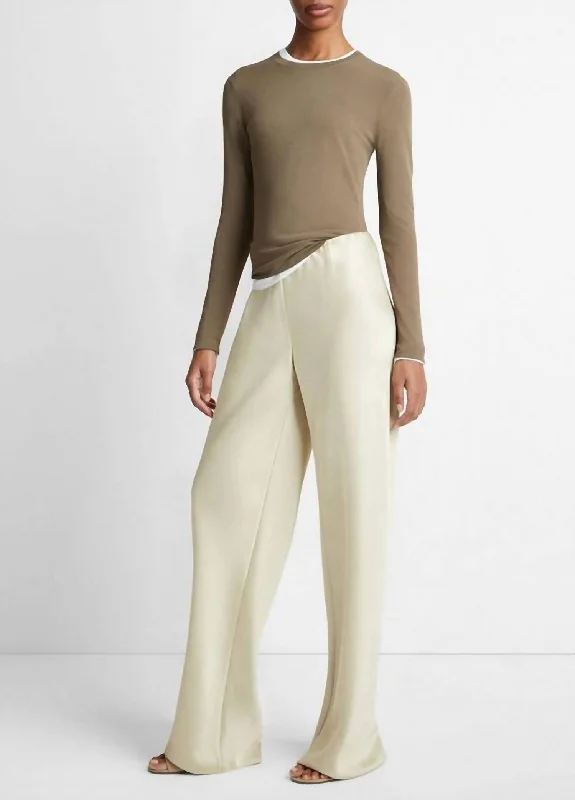 Casual Chic High Waist Satin Bias Pant In Haystack