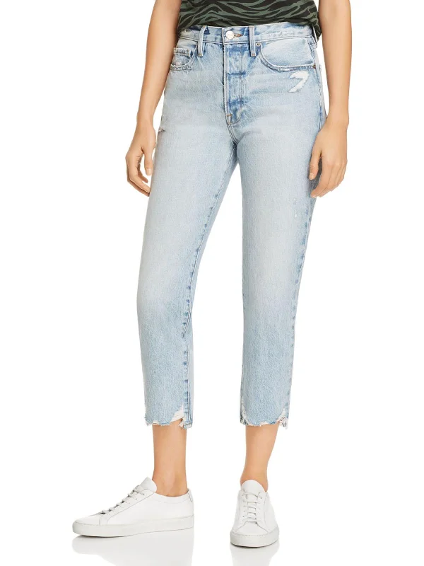 Elegant Style Le Original Womens Destroyed Denim Cropped Jeans