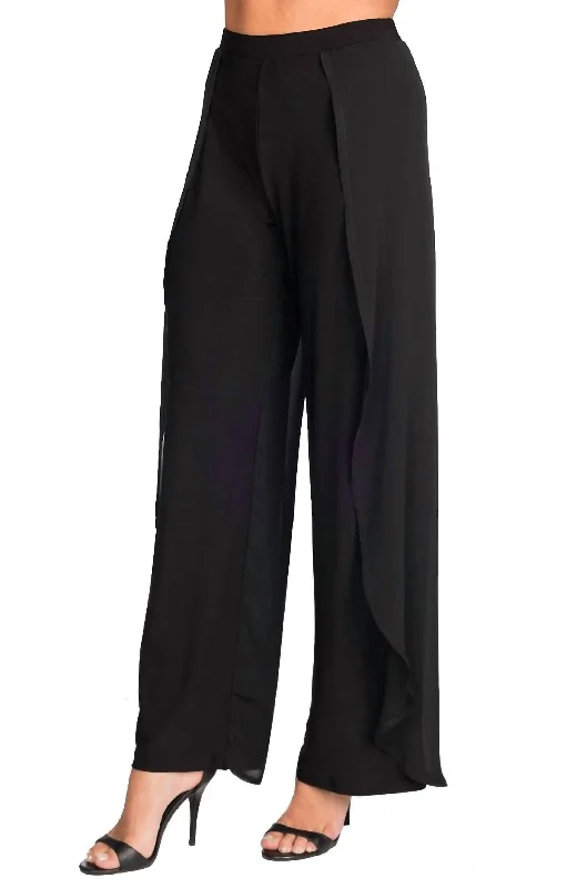 Boutique Styles Pants With Chiffon Drapes In Black