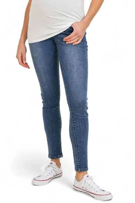 Latest Trends Stretch Maternity Skinny Jeans With Elastic Belly Band In Dark Denim