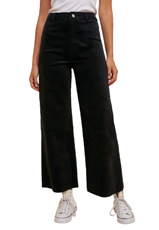 Vintage Style Clothing Sale Stretch Wide Leg Jean In Suede Black